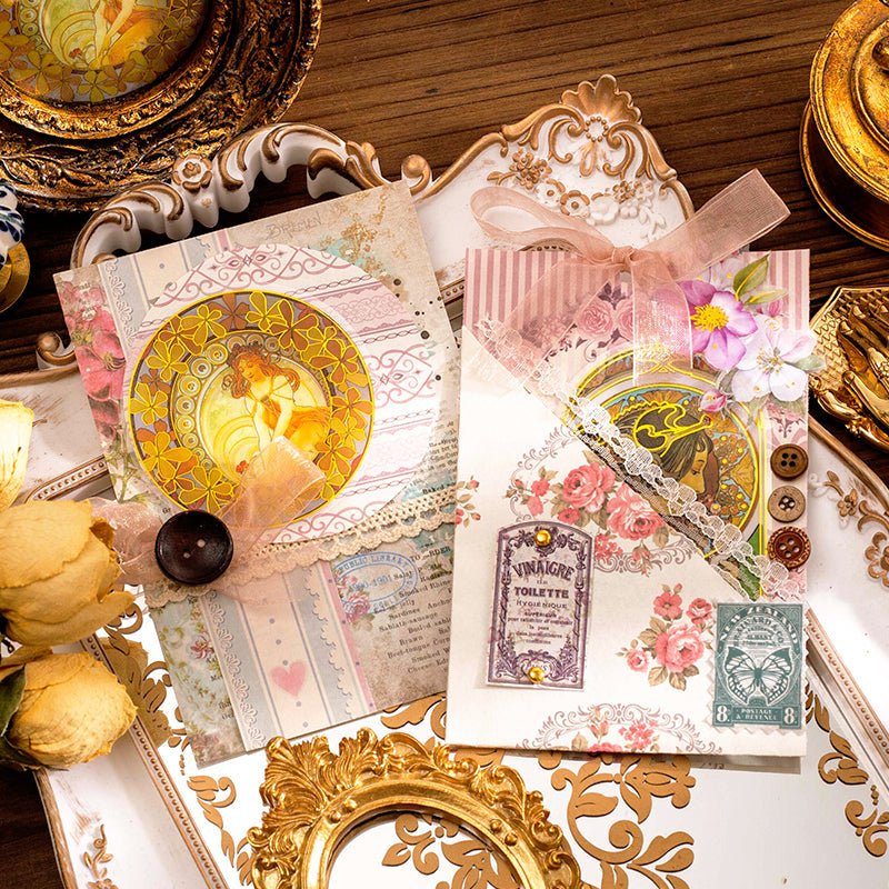 Alphonse Mucha Vintage Women Hot Stamping Clear Transparent Stickers