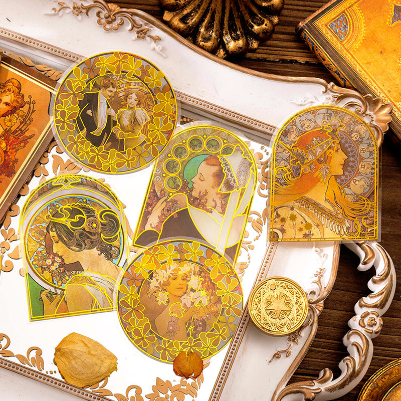 Alphonse Mucha Vintage Women Hot Stamping Clear Transparent Stickers