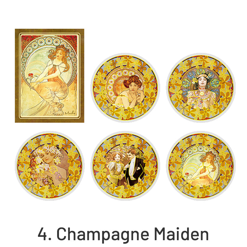 Alphonse Mucha Vintage Women Hot Stamping Clear Transparent Stickers