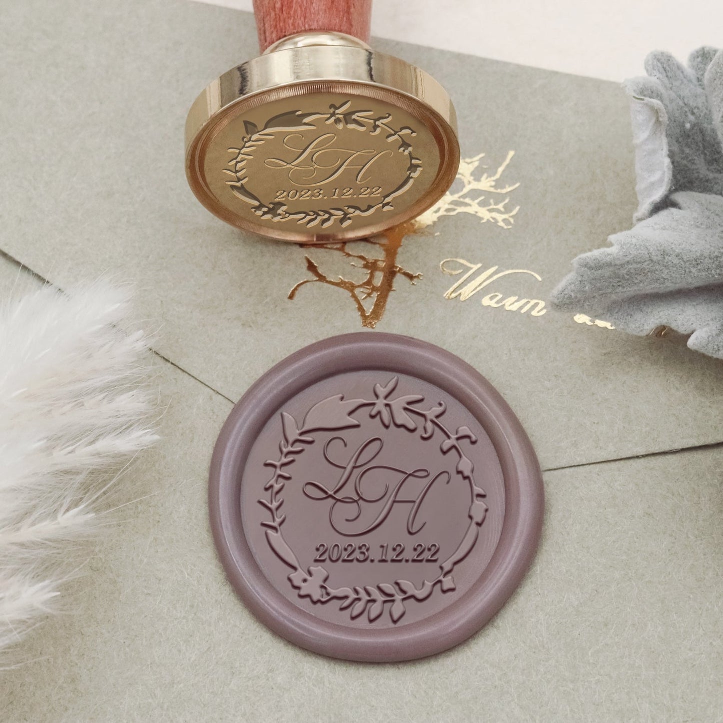 Custom Twig Wreath Wedding Monogram Wax Seal Stamp