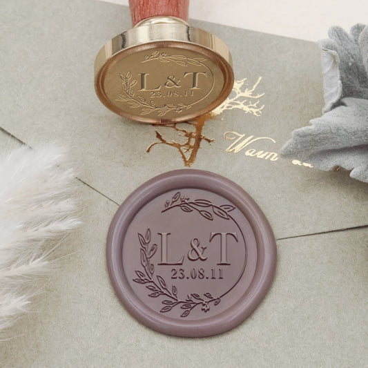 Custom Simple Leaf Wreath Wedding Monogram Wax Seal Stamp