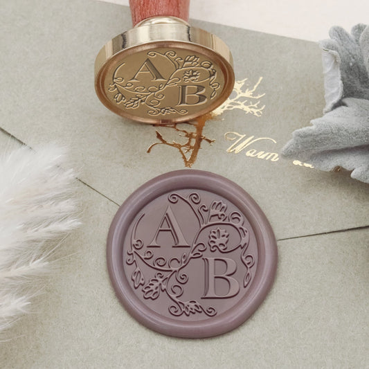 Custom Floral Vine Wedding Monogram Wax Seal Stamp