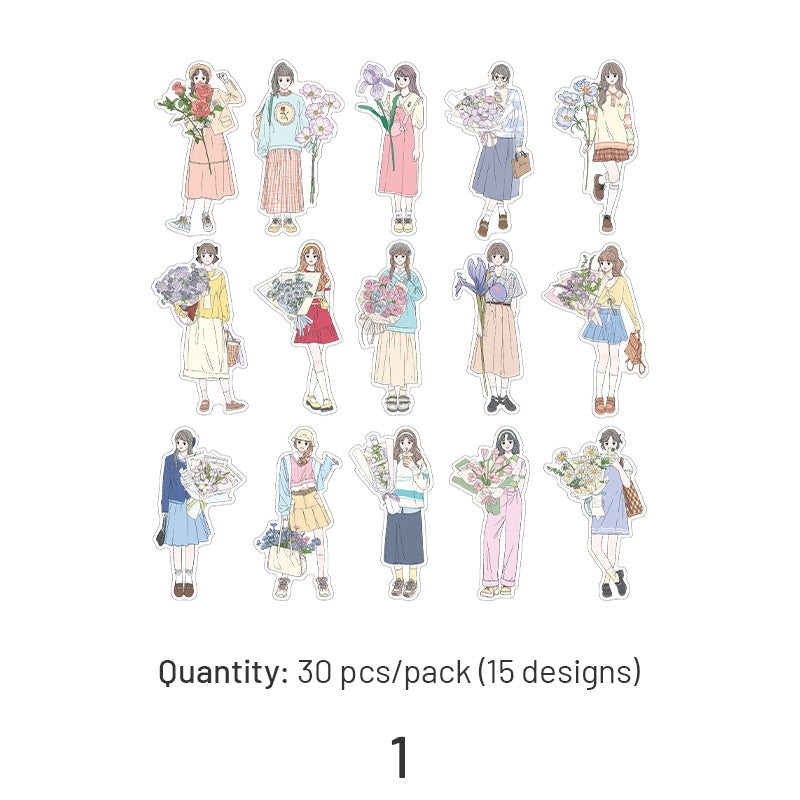 Girl Holding Fresh Flowers Clear Transparent Sticker