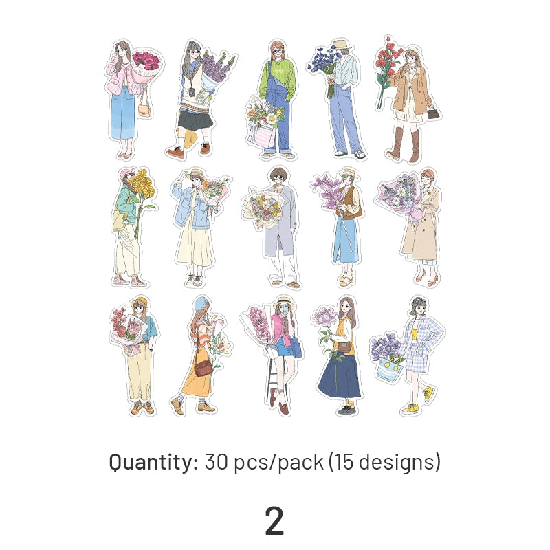 Girl Holding Fresh Flowers Clear Transparent Sticker