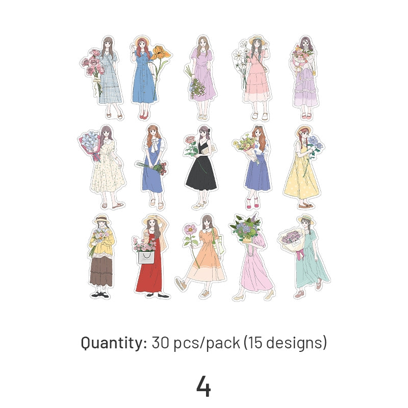 Girl Holding Fresh Flowers Clear Transparent Sticker