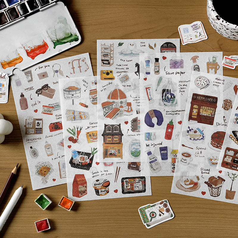 Travel Diary Luggage Food Washi Stickers