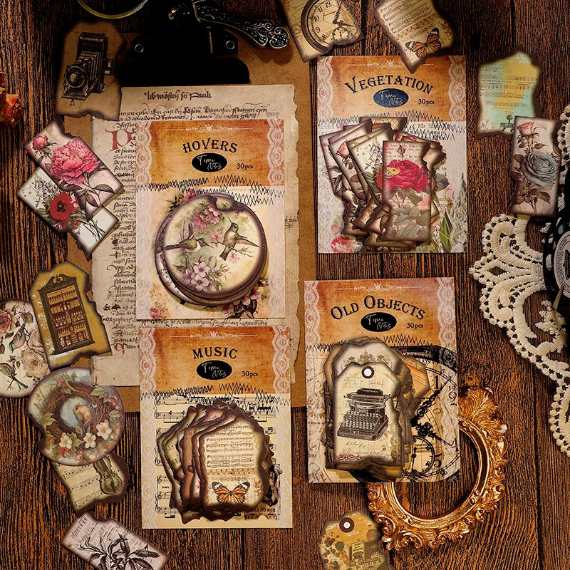 Vintage Burnt Edge Sticker - Antique, Music, Flower, Butterfly