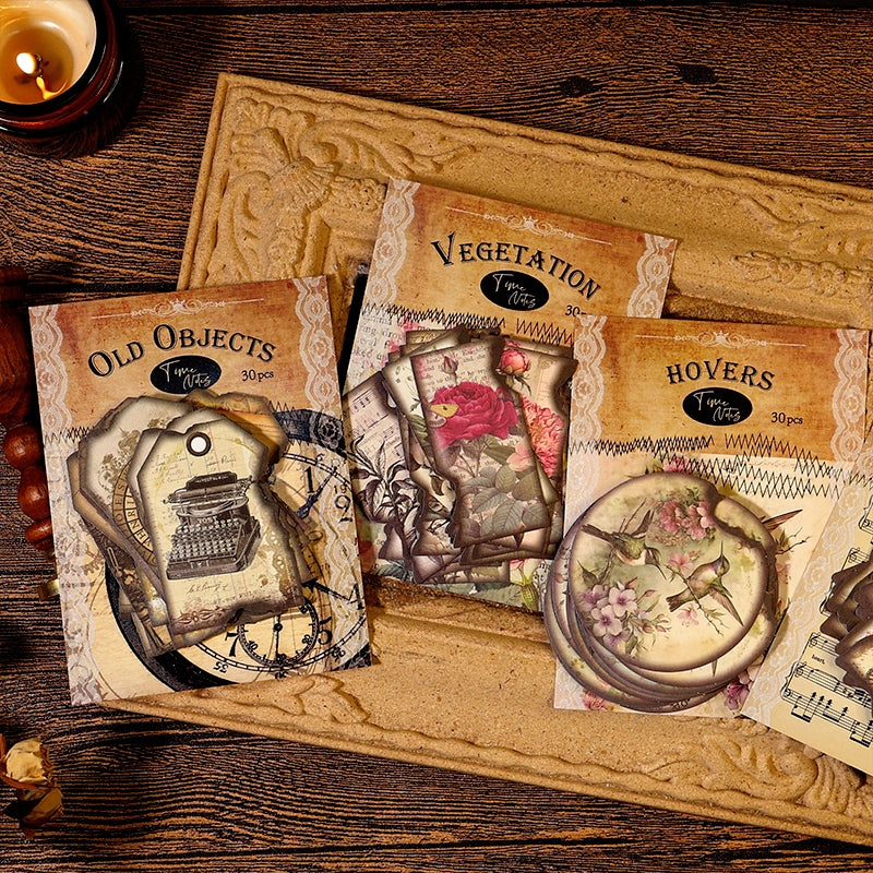 Vintage Burnt Edge Sticker - Antique, Music, Flower, Butterfly