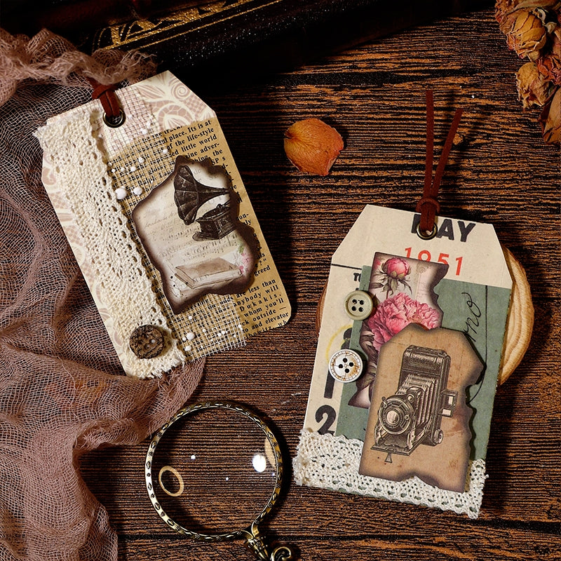 Vintage Burnt Edge Sticker - Antique, Music, Flower, Butterfly