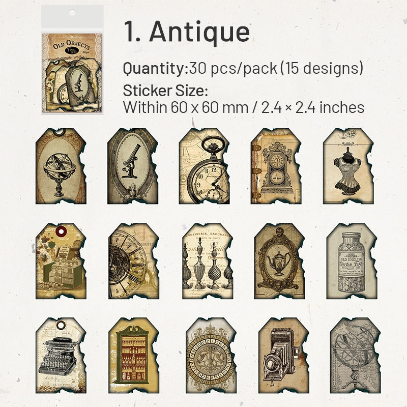 Vintage Burnt Edge Sticker - Antique, Music, Flower, Butterfly