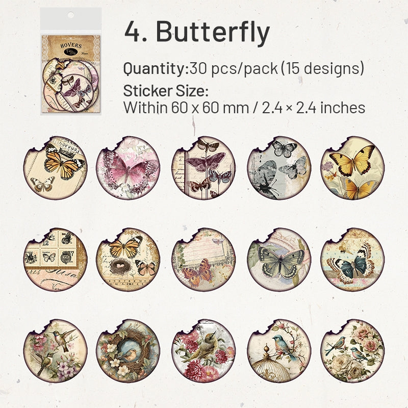 Vintage Burnt Edge Sticker - Antique, Music, Flower, Butterfly