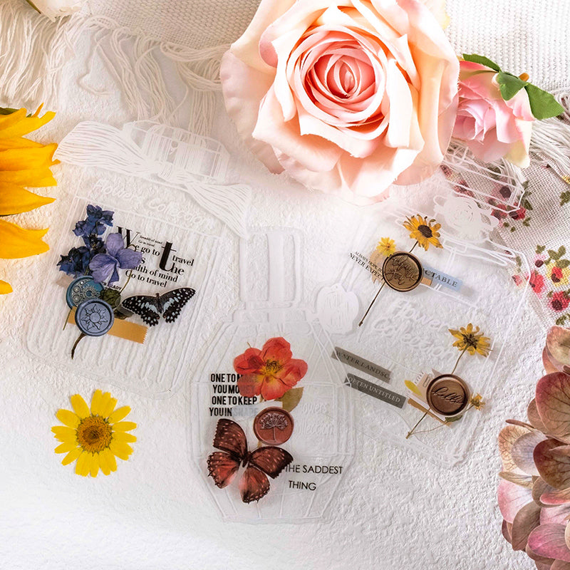 Wax Seal Imprint Dried Flower Plant Clear Transparent Stickers