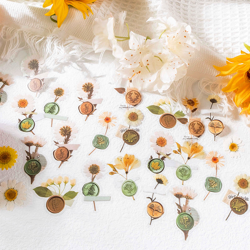 Wax Seal Imprint Dried Flower Plant Clear Transparent Stickers