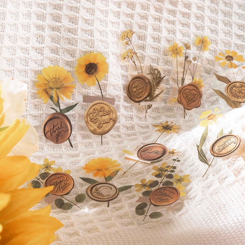 Wax Seal Imprint Dried Flower Plant Clear Transparent Stickers