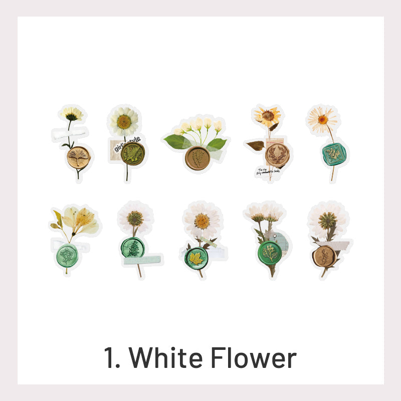 Wax Seal Imprint Dried Flower Plant Clear Transparent Stickers