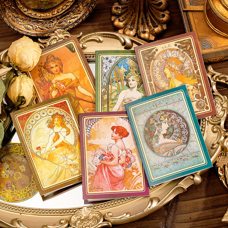 Alphonse Mucha Vintage Women Hot Stamping Clear Transparent Stickers