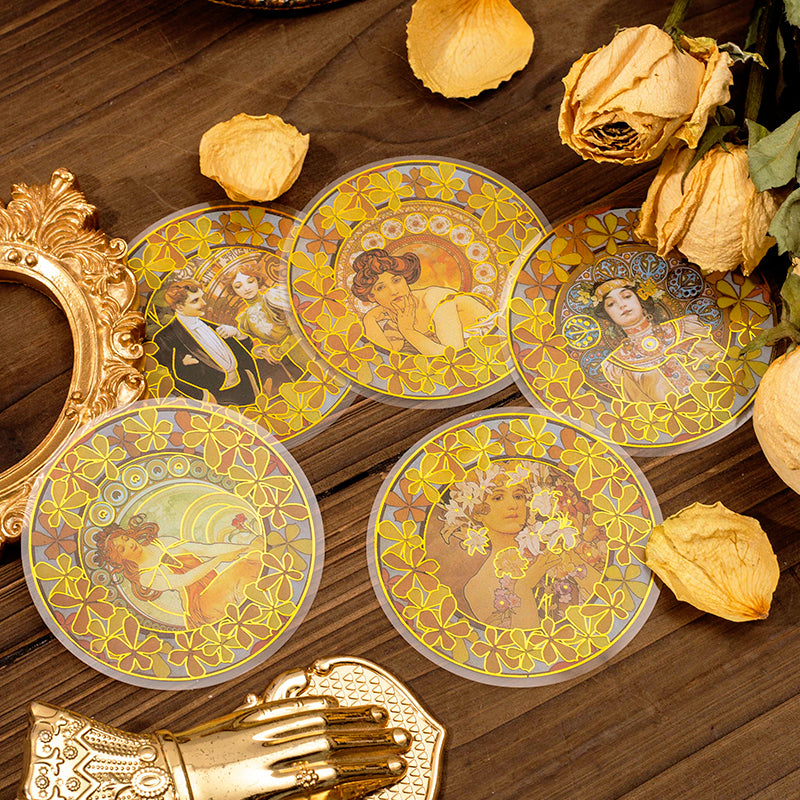Alphonse Mucha Vintage Women Hot Stamping Clear Transparent Stickers