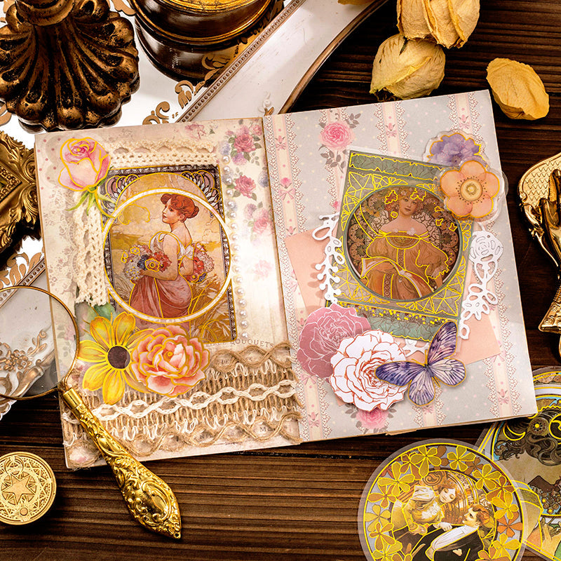 Alphonse Mucha Vintage Women Hot Stamping Clear Transparent Stickers