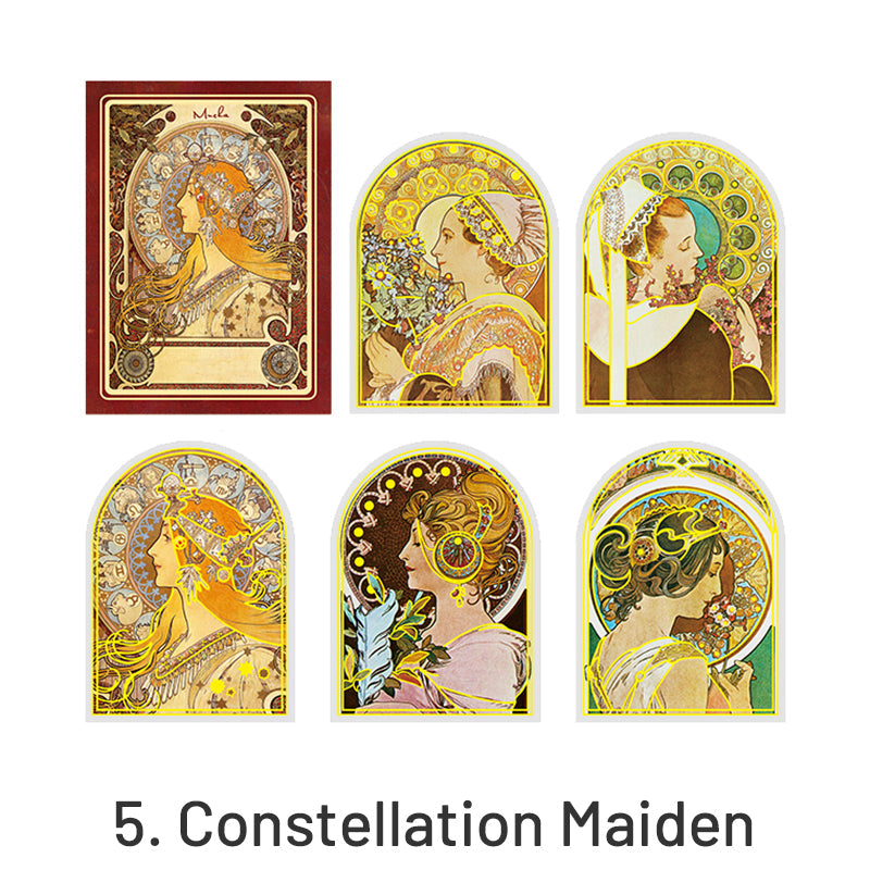 Alphonse Mucha Vintage Women Hot Stamping Clear Transparent Stickers