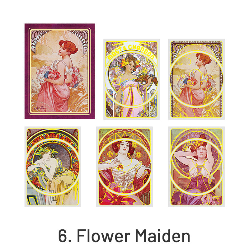 Alphonse Mucha Vintage Women Hot Stamping Clear Transparent Stickers