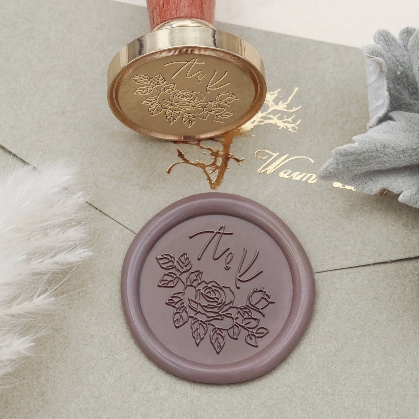 Custom Rose Wedding Monogram Wax Seal Stamp