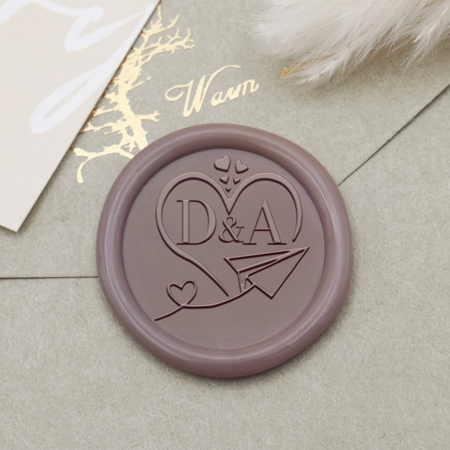 Custom Heart Airplane Wedding Monogram Wax Seal Stamp