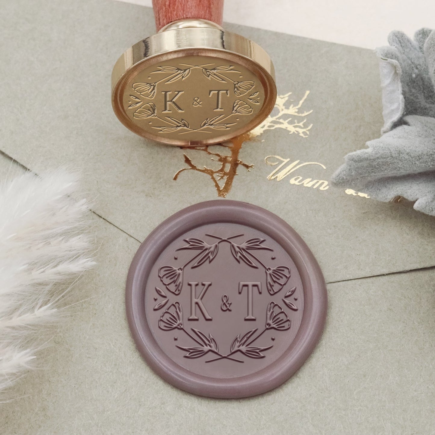 Custom Poppy Wedding Monogram Wax Seal Stamp