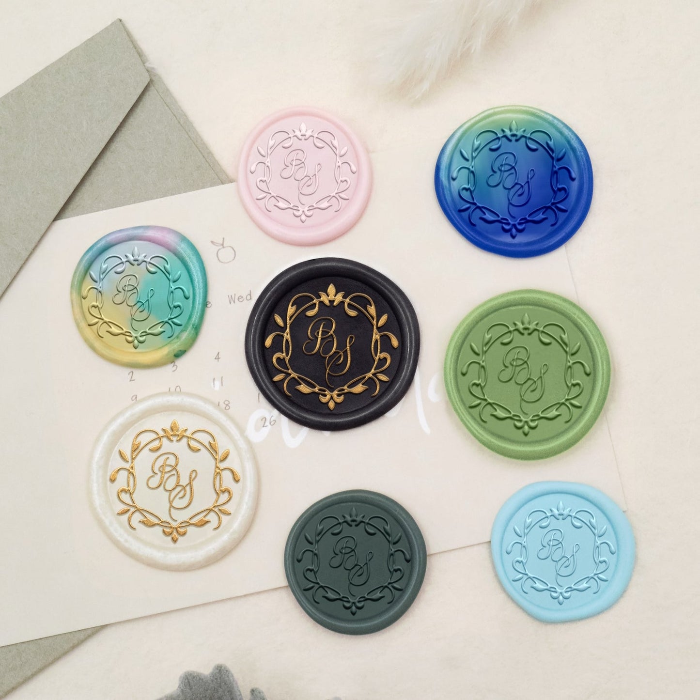 Custom Curlicue Circle Wedding Monogram Wax Seal Stamp