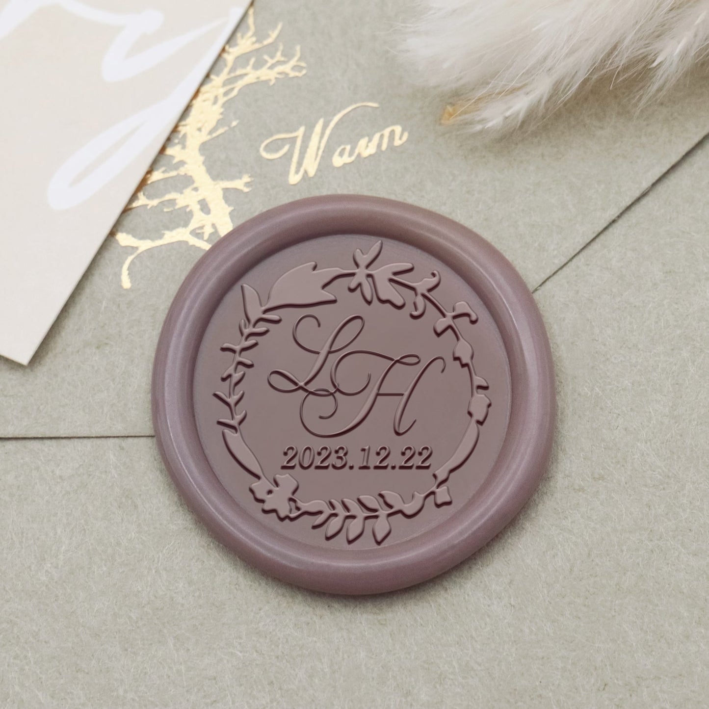 Custom Twig Wreath Wedding Monogram Wax Seal Stamp