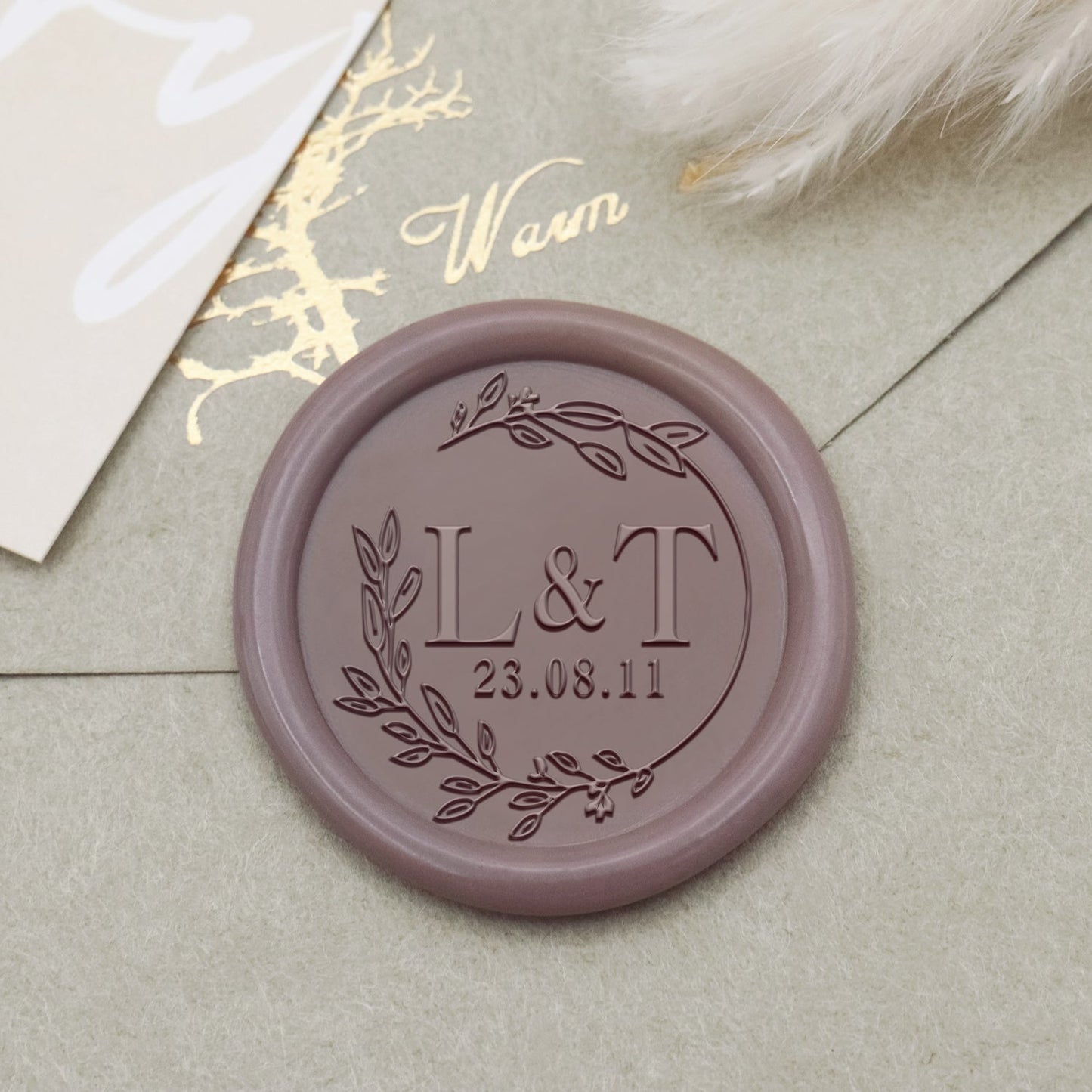 Custom Simple Leaf Wreath Wedding Monogram Wax Seal Stamp