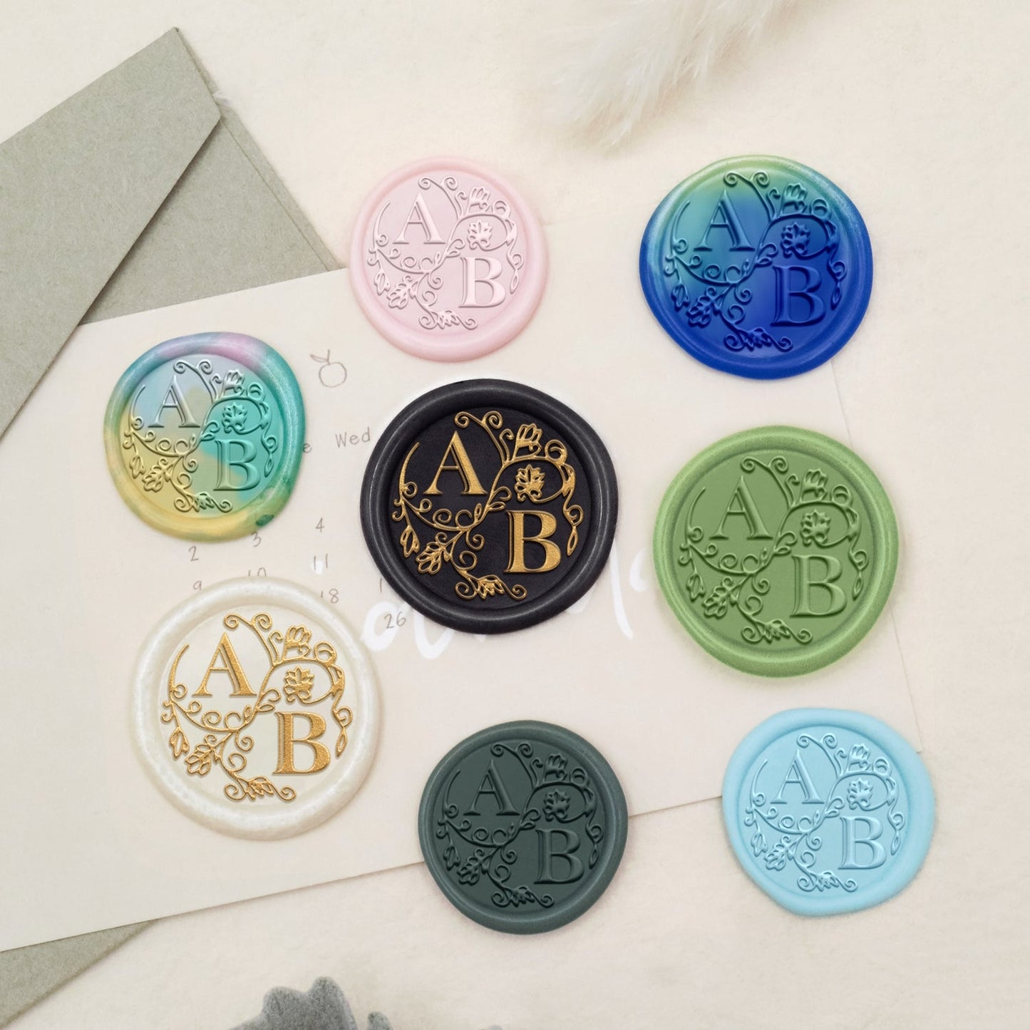 Custom Floral Vine Wedding Monogram Wax Seal Stamp
