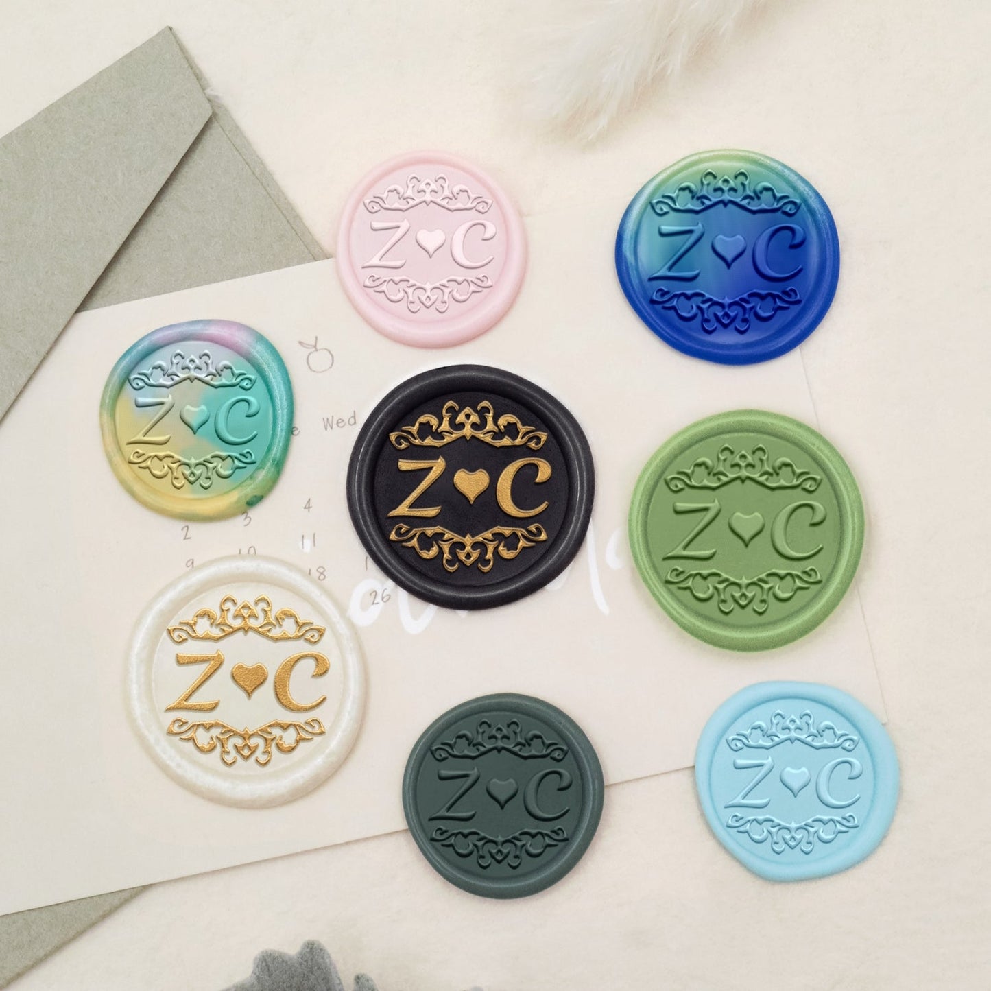 Custom Vintage Heart Wedding Monogram Wax Seal Stamp