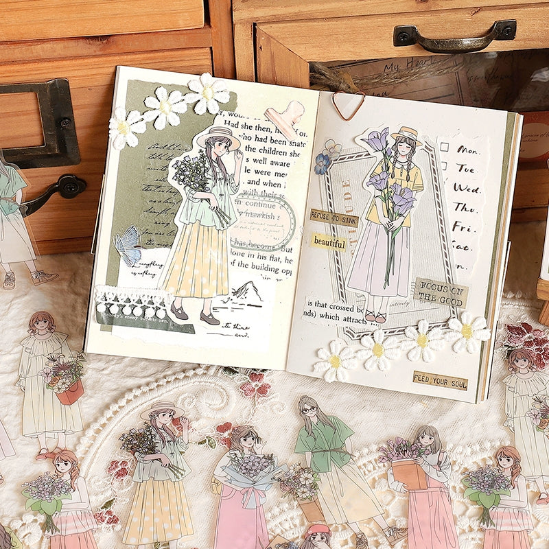 Girl Holding Fresh Flowers Clear Transparent Sticker