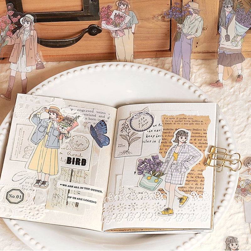 Girl Holding Fresh Flowers Clear Transparent Sticker