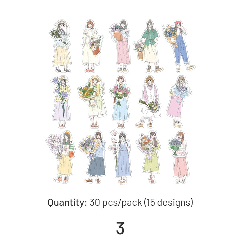 Girl Holding Fresh Flowers Clear Transparent Sticker