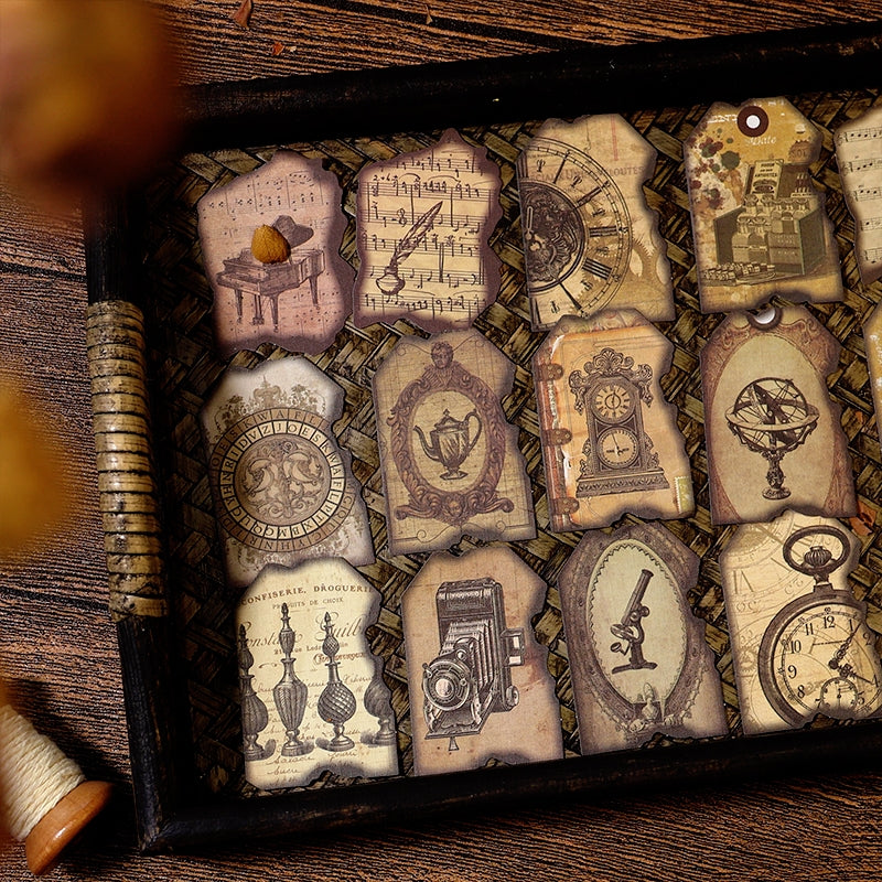 Vintage Burnt Edge Sticker - Antique, Music, Flower, Butterfly