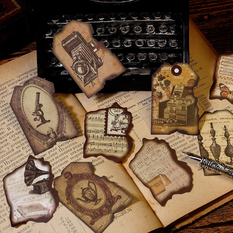 Vintage Burnt Edge Sticker - Antique, Music, Flower, Butterfly