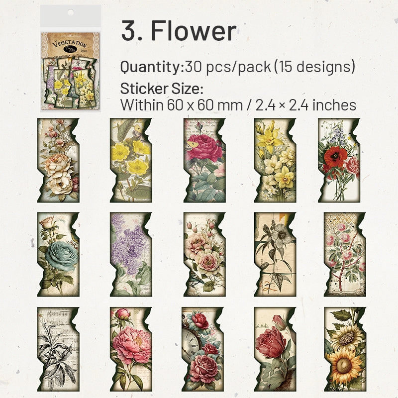 Vintage Burnt Edge Sticker - Antique, Music, Flower, Butterfly