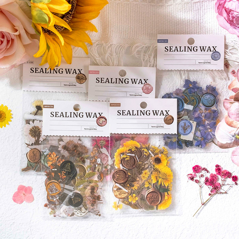 Wax Seal Imprint Dried Flower Plant Clear Transparent Stickers