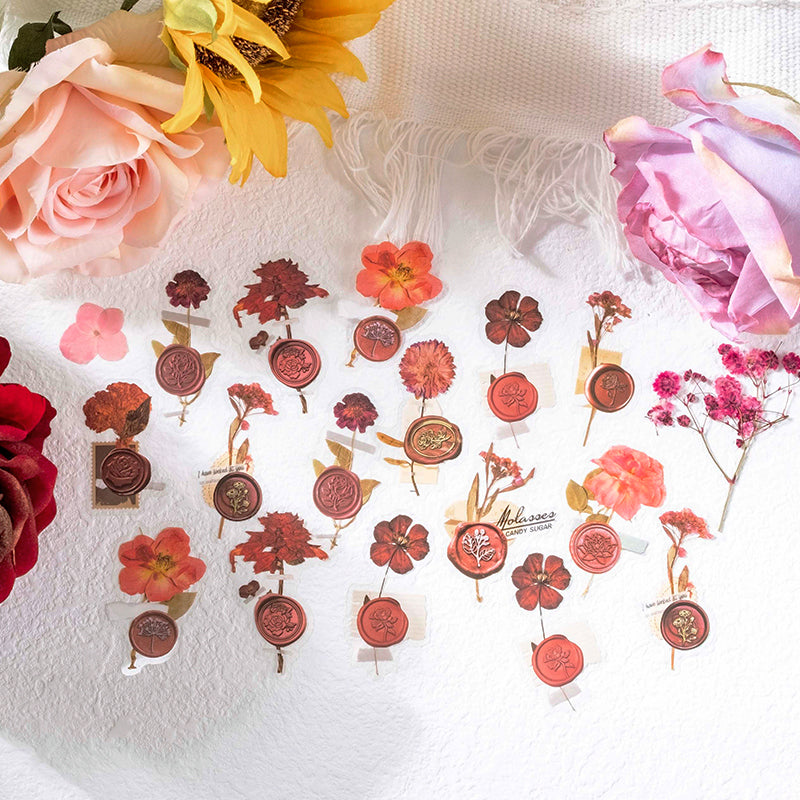 Wax Seal Imprint Dried Flower Plant Clear Transparent Stickers
