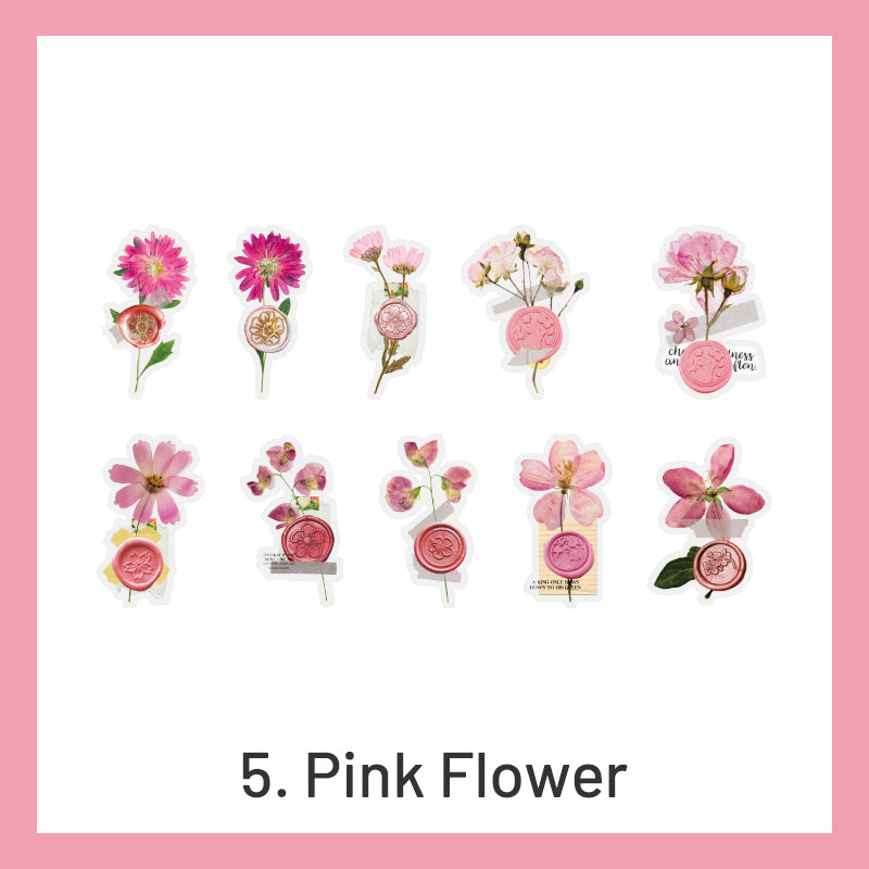 Wax Seal Imprint Dried Flower Plant Clear Transparent Stickers